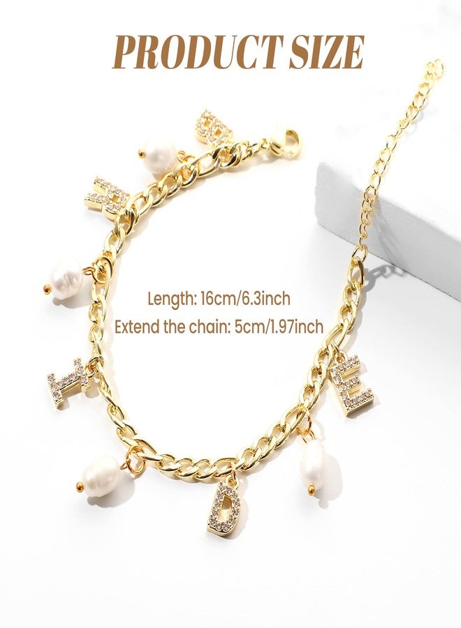 RACIOCK Gold Bride Charm Bracelet - Adjustable Pearl & Zircon Bridal Jewelry, Wedding Bangle, Bachelorette Accessory, Bridesmaid Gifts, Bridal Shower Decor and Wedding Accessory - Image 2